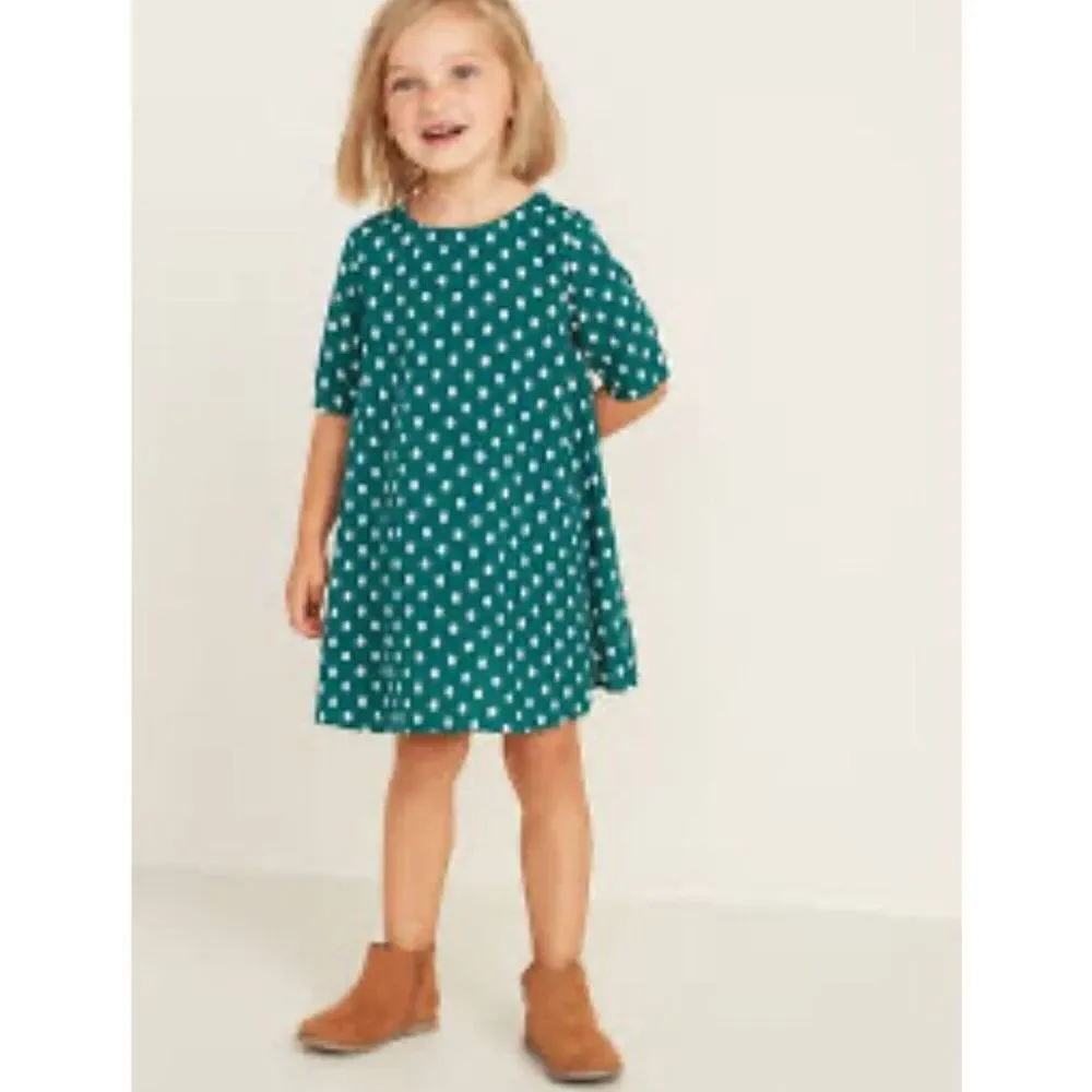 Baby Girls Old Navy Green Polka‎ Dot Swing Dress Forest Sz 12-18 Months